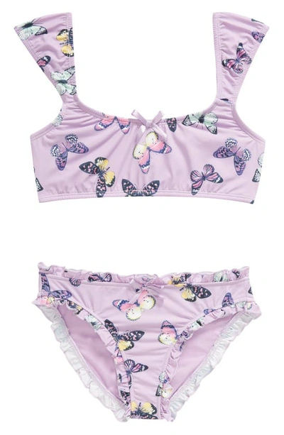 Miken Swim Kids' Butterfly Two-piece Swimsuit In Crocus Petal/ Lemon Zest