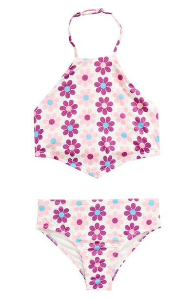 Miken Swim Kids' Floral Two-piece Swimsuit In Vanilla Ice/ Dahlia