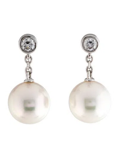 Pre-owned Mikimoto 18k Pearl & Diamond Drop Earrings In Multicolor