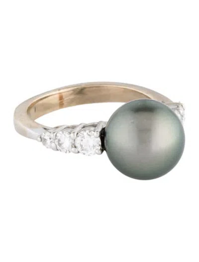 Pre-owned Mikimoto 18k Pearl & Diamond Morning Dew Cocktail Ring In Multicolor
