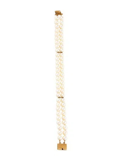 Pre-owned Mikimoto 18k Pearl Two Row Bead Bracelet, 6.75" In Multicolor