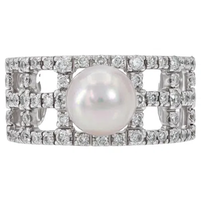 Pre-owned Mikimoto Platinum Akoya Pearl And Diamond Ring In Multiple