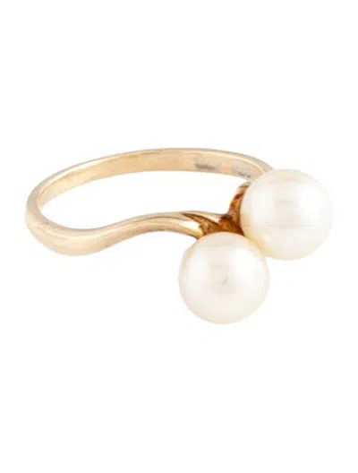 Pre-owned Mikimoto Vintage 14k Pearl Bypass Ring In Multicolor