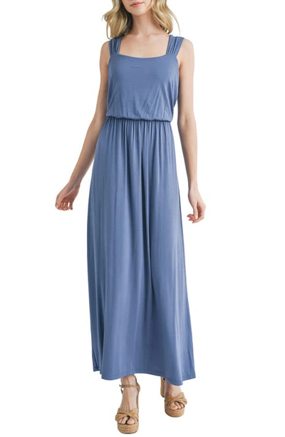 Mila Mae Square Neck Stretch Knit Sundress In Blue Solid