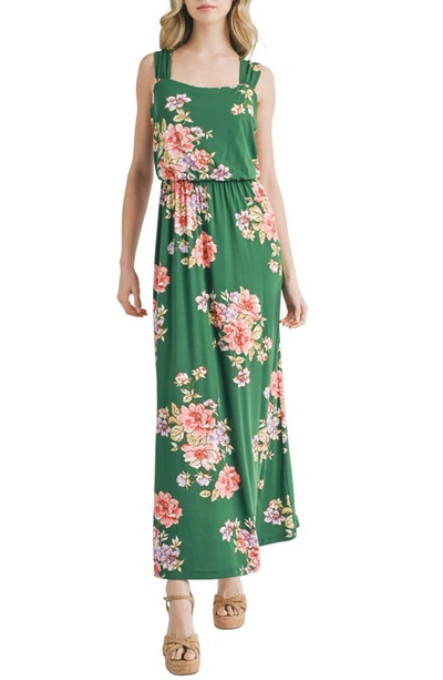 Mila Mae Square Neck Stretch Knit Sundress In Green Floral