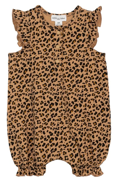 Miles The Label Babies' Animal Print Organic Cotton Bubble Romper In Camel