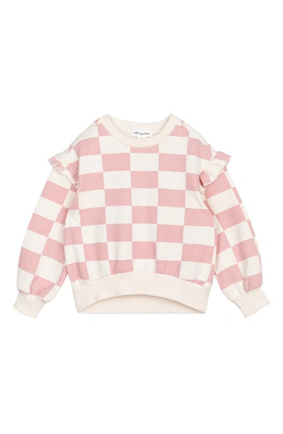 Miles The Label Kids' Checkerboard Organic Cotton Sweatshirt In Lt Pink