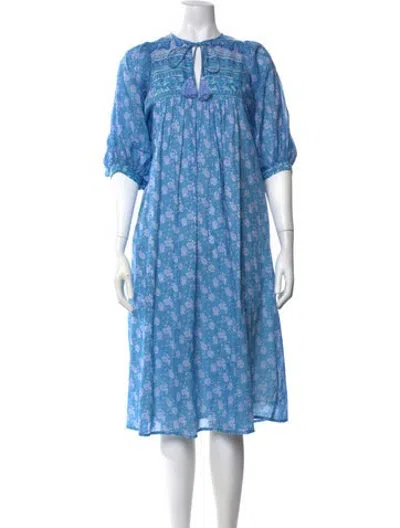 Pre-owned Mille Floral Print Midi Length Dress In Blue