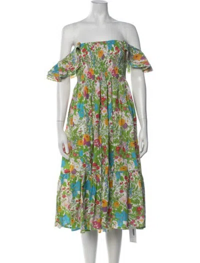 Pre-owned Mille Floral Print Midi Length Dress In Green