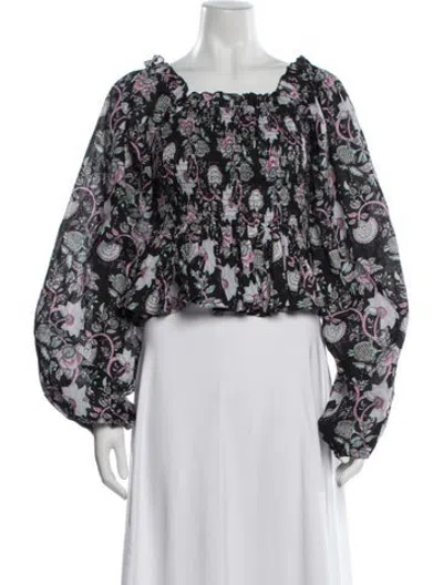 Pre-owned Mille Floral Print Square Neckline Top W/ Tags In Black