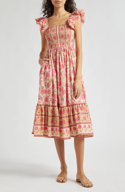 Mille Olympia Smocked Midi Dress In Desert Bloom