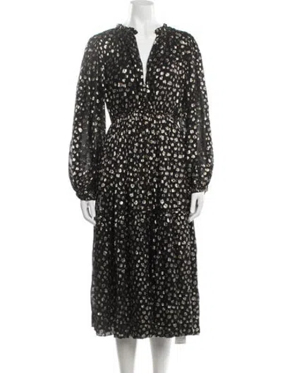 Pre-owned Mille Printed Midi Length Dress In Black