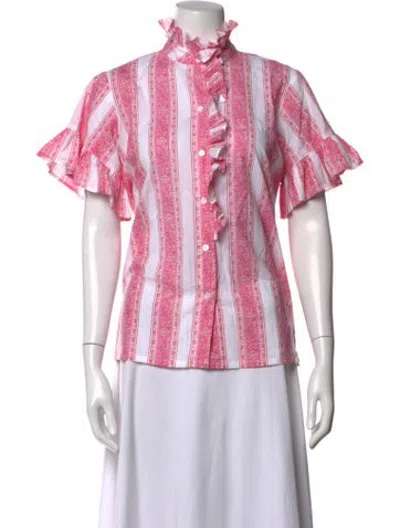 Pre-owned Mille Striped Short Sleeve Top In Pink