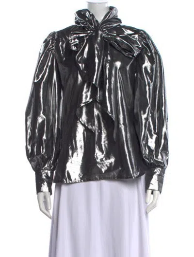 Pre-owned Mille Tie Neck Long Sleeve Blouse In Metallic/silver