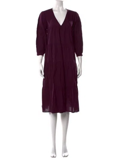 Pre-owned Mille V-neck Midi Length Dress In Purple