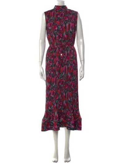 Pre-owned Milly Floral Print Long Dress In Purple