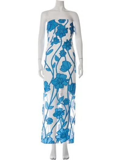 Pre-owned Milly Floral Print Long Dress W/ Tags In Blue