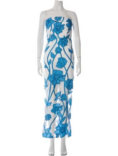 Pre-owned Milly Floral Print Long Dress W/ Tags In Blue