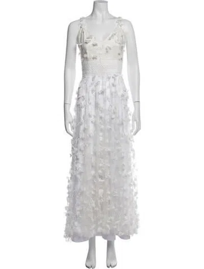 Pre-owned Milly Floral Print Long Dress In White