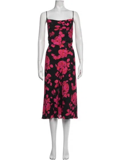 Pre-owned Milly Floral Print Midi Length Dress In Black