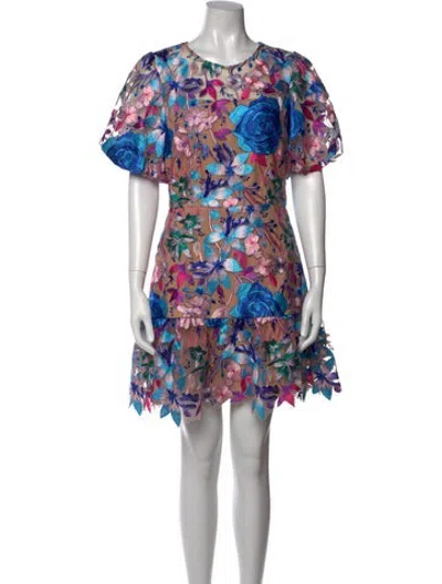 Pre-owned Milly Floral Print Mini Dress In Blue