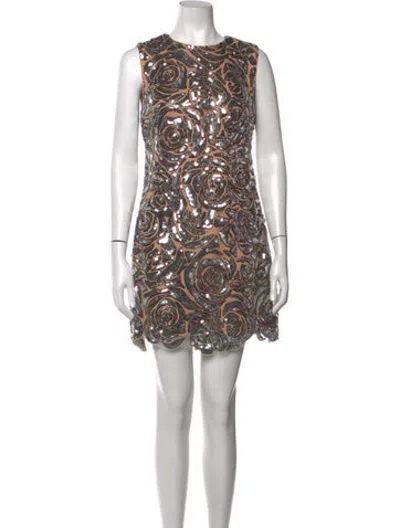Pre-owned Milly Floral Print Mini Dress In Brown