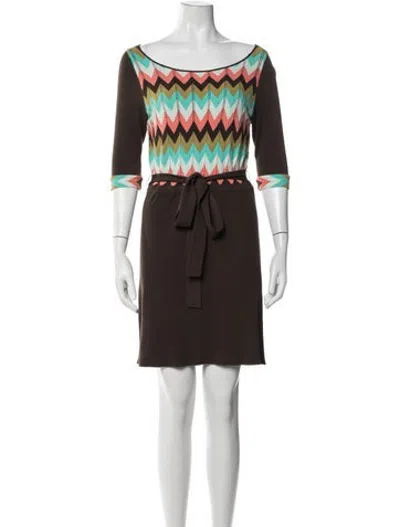 Pre-owned Milly Graphic Print Knee-length Dress In Brown