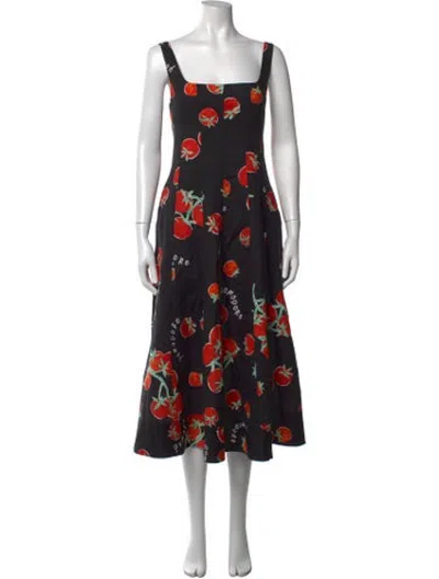 Pre-owned Milly Graphic Print Midi Length Dress In Black