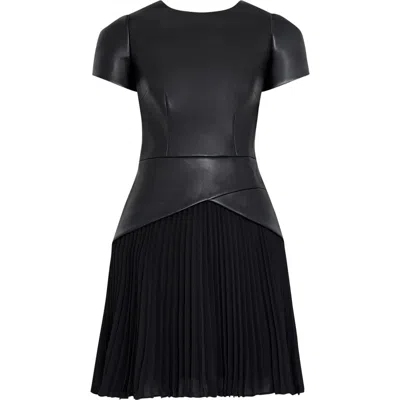 Milly Haddy Pleated Faux Leather Minidress In Blue