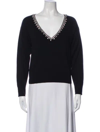 Pre-owned Milly Merino Wool V-neck Sweater W/ Tags In Black