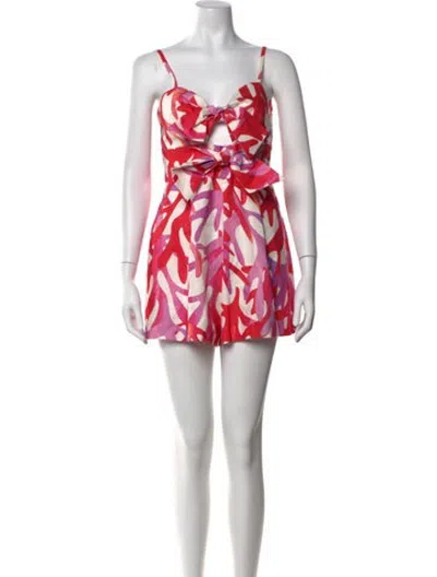 Pre-owned Milly Patterned Square Neckline Romper In Multicolor