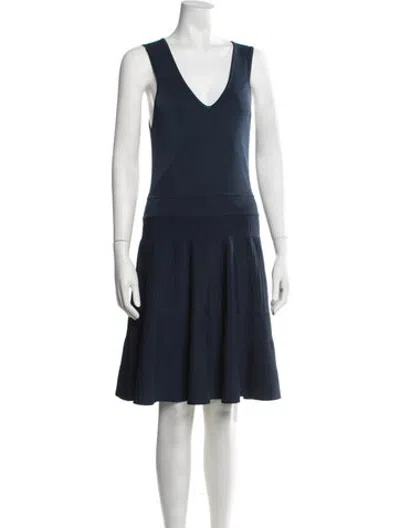 Pre-owned Milly V-neck Knee-length Dress In Blue