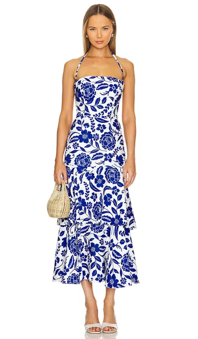 Milly Women's Flowers Of Spain Linen Maxi Dress In Blue White