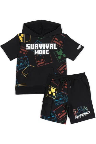 Minecraft 2-piece Hooded Tee And Shorts Set (toddler, Little Kid & Big Kid) In Black