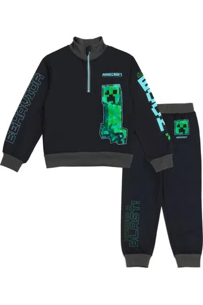 Minecraft Creeper Fleece Quarter Zip Sweatshirt And Pants Set (little Kid & Big Kid) In Black
