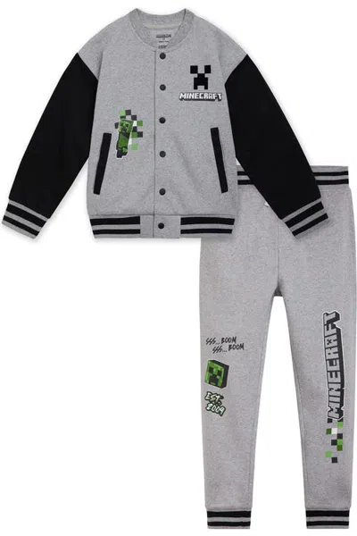 Minecraft Creeper Fleece Varsity Jacket And Joggers Set (little Kid & Big Kid) In Gray