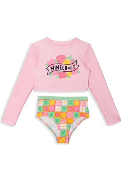 Minecraft Cropped 2-piece Rash Guard And Bikini Set (little Kid & Big Kid) In Pink