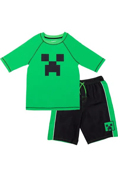 Minecraft Swimwear 2-piece Rash Guard And Swim Trunks Set (little Kid & Big Kid) In Green