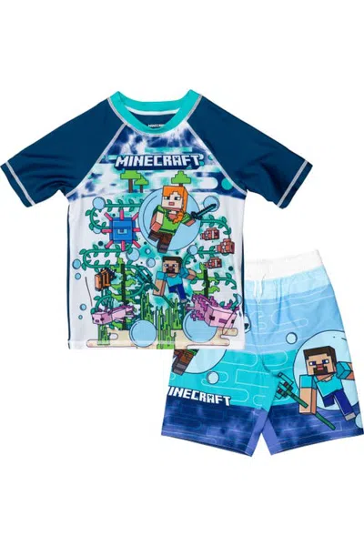 Minecraft Swimwear 2-piece Rash Guard And Swim Trunks Set (little Kid & Big Kid) In Blue