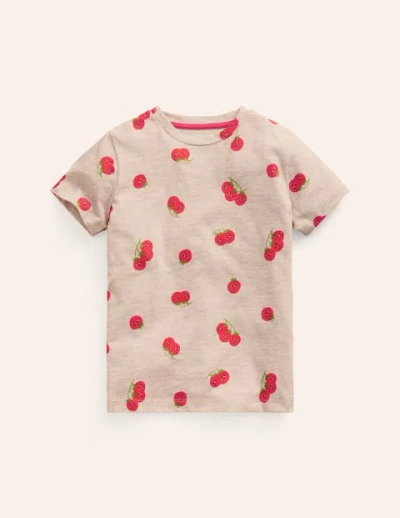 Mini Boden Kids' All-over Printed T-shirt Oatmeal Marl Tomatoes Girls Boden In Neutral