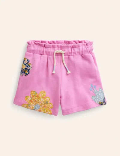 Mini Boden Kids' Applique Jersey Shorts Cosmos Pink Patchwork Girls Boden