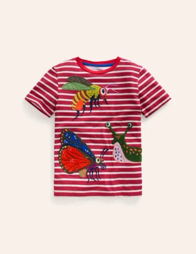 Mini Boden Kids' Appliqué Textured T-shirt Jam Red/ivory Bugs Boys Boden