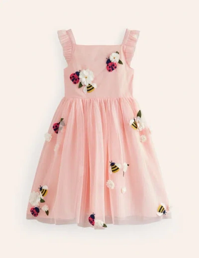 Mini Boden Kids' Appliqué Tulle Dress Provence Dusty Pink Bugs Girls Boden