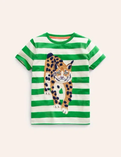 Mini Boden Kids' Big Appliqué Logo T-shirt Runner Bean Green/ Ivory Lynx Boys Boden