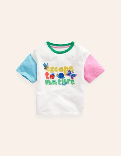 Mini Boden Kids' Boucle Relaxed T-shirt Vanilla Pod Escape To Nature Girls Boden