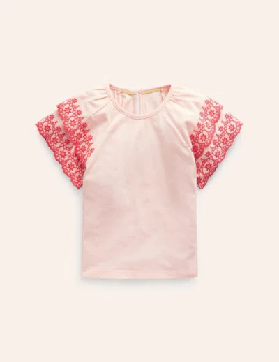 Mini Boden Kids' Broderie Mix T-shirt Pink/coral Girls Boden
