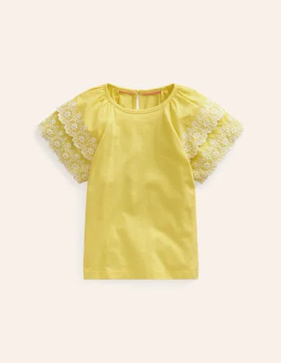 Mini Boden Kids' Broderie Mix T-shirt Zest Yellow/white Girls Boden