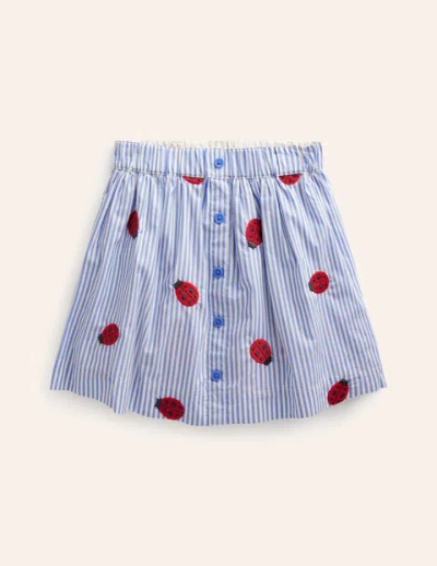 Mini Boden Kids' Button Through Twirly Skirt Ticking Stripe Ladybird Girls Boden
