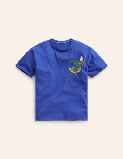 Mini Boden Kids' Chest Logo T-shirt Bluing Gecko Boys Boden In Blue