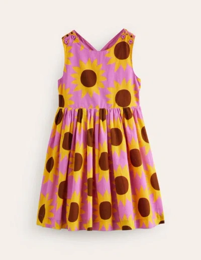 Mini Boden Kids' Cross-back Dress Pink Sunflower Geo Girls Boden